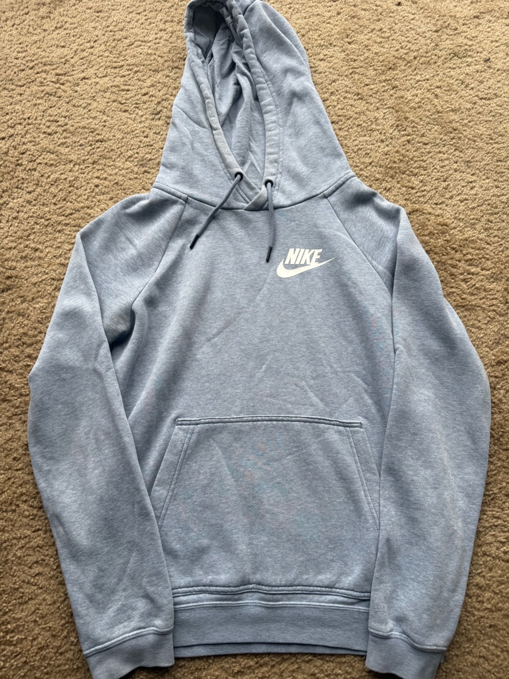 Nike Men's Pale Blue Crewneck Hoodie with White Swoosh